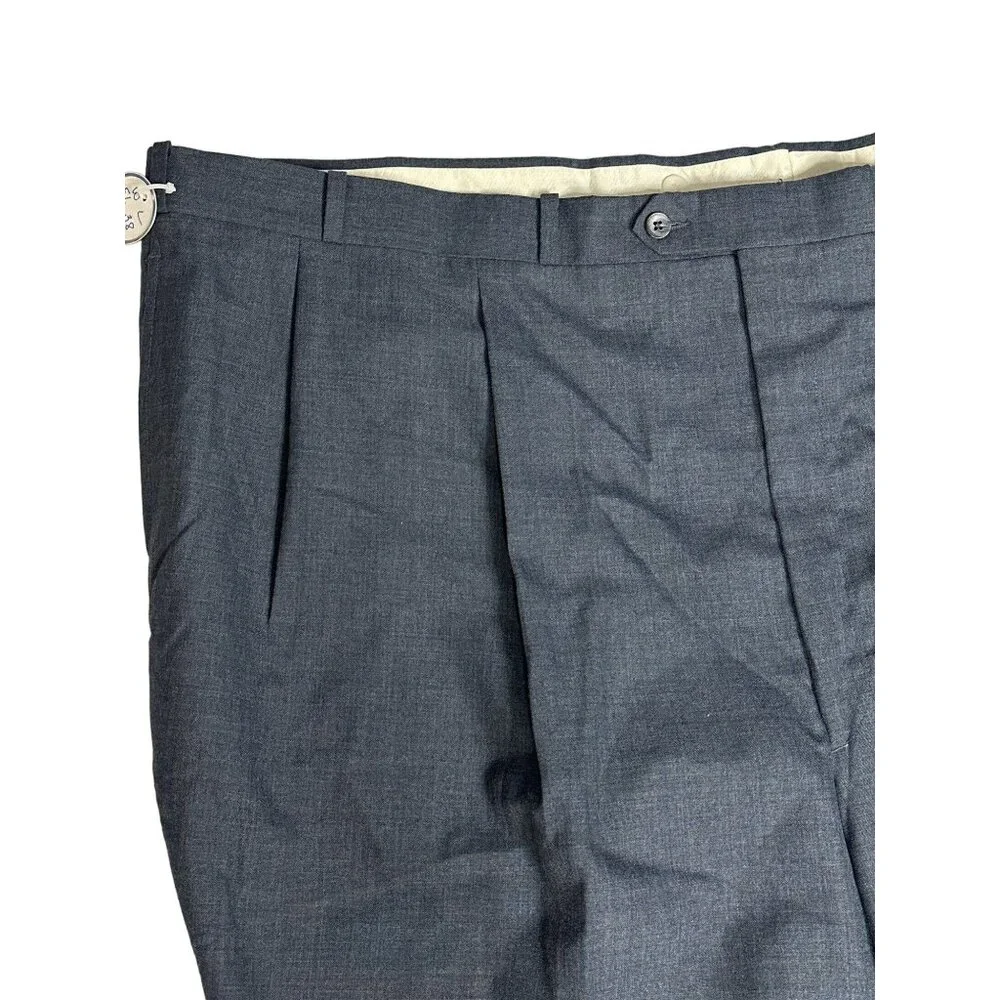 Berle Mens 56x37 Gray Worsted Wool Pleated Dress Pants Unfinished Hem